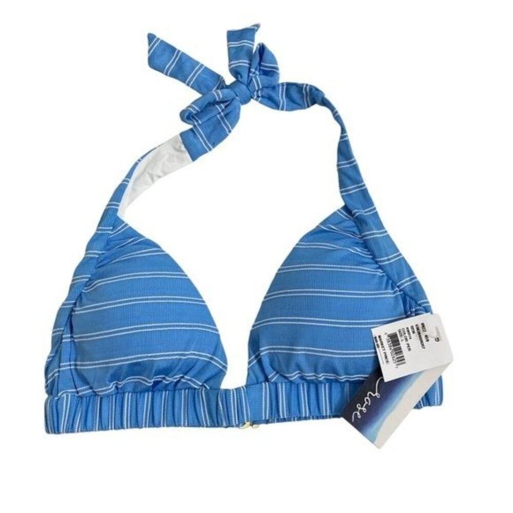 NWT! Isabella Rose Blue White Striped Halter Ribbed Swim Bikini Top  Size Large